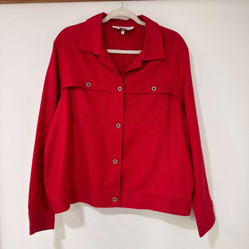 Norton Studio 100% Linen Button Front Jacket Womens XL Red Utility | Coastal